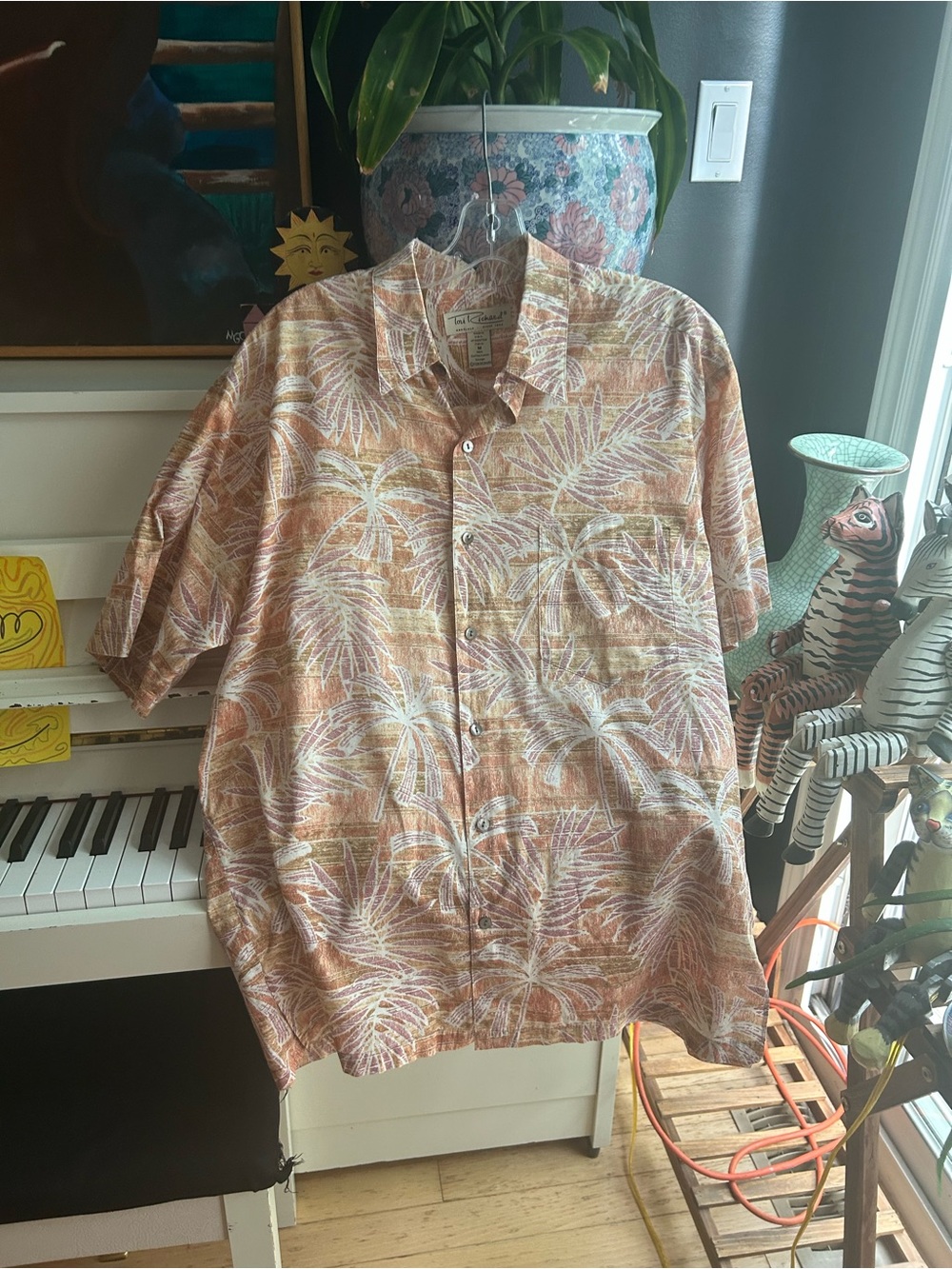 Vintage Tori Richard Hawaiian Palm Print Cotton Shirt Made in USA Size M